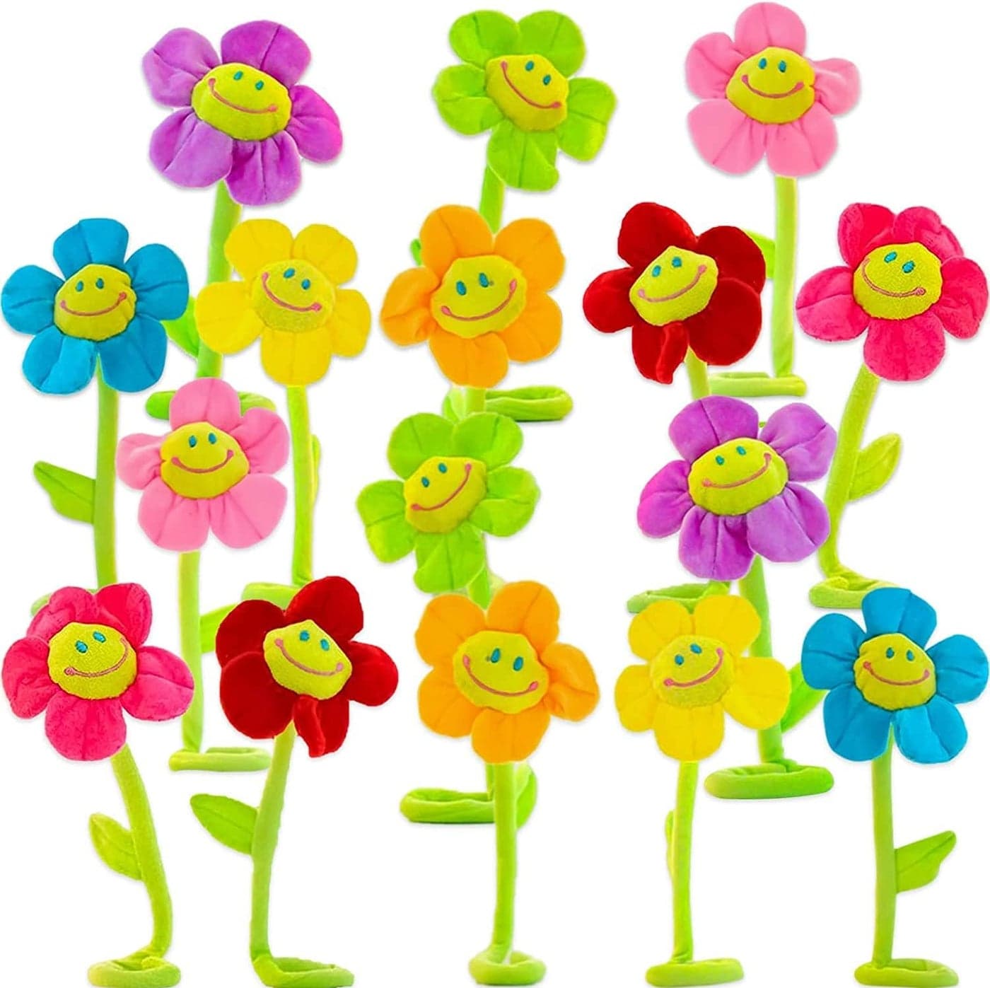 Bendable Plush Flower Curtain Tiebacks, 16PCS Durable Daisy Bouquet with Happy Smiley Face, Perfect for Kids Birthday u0026 Wedding Party Decor, Ideal Gift for Baby Girls u0026 Toddlers
