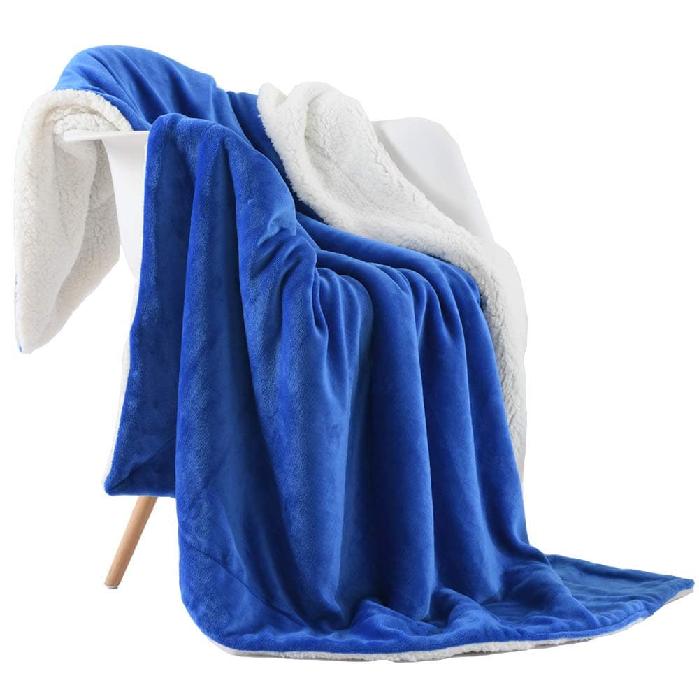 NANPIPER Flannel Blanket Reversible Sherpa Throw Blanket Super Soft Fuzzy Plush Fleece for BedCouch Lightweight50x60Princess Blue
