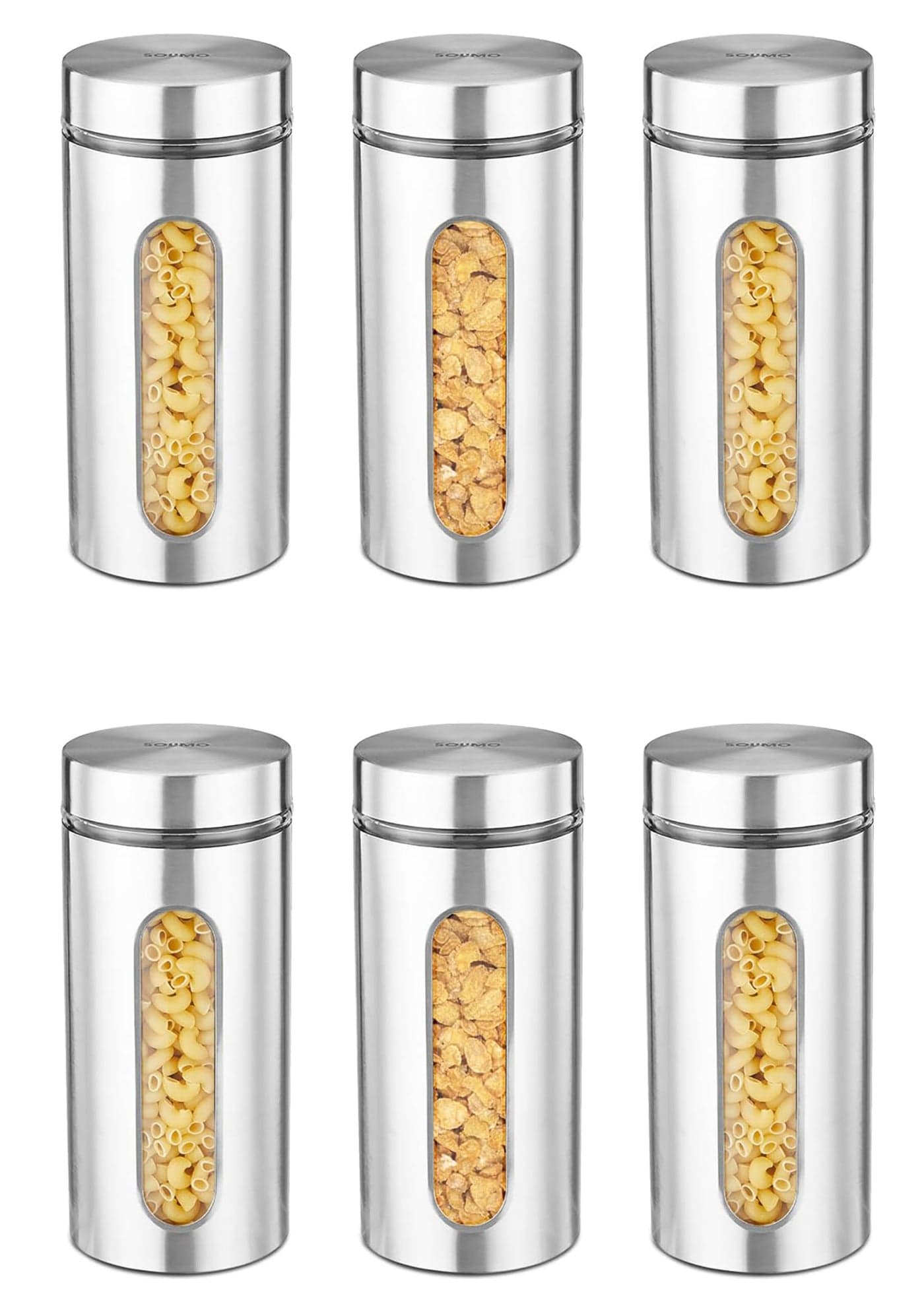 WRINGO Steel Cover Window Clear Glass Jars, Pantry Organizers Containers for Kitchen Storage Food Spices Canister with Airtight Lid Container Organizer, Tea Coffee & Sugar (H4030-1200ML, Set of 6)