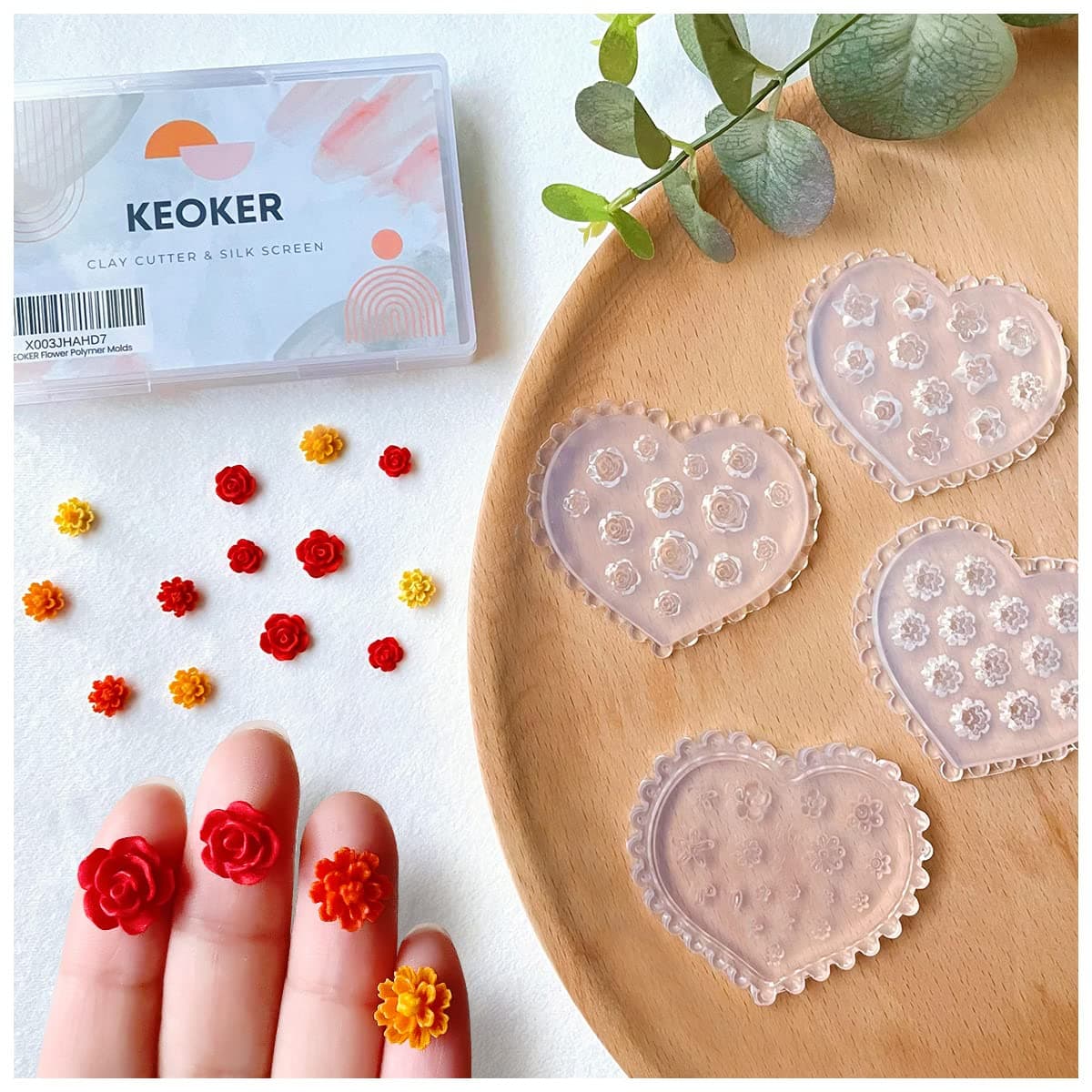 KEOKER Flower Polymer Clay Molds 4 Pcs Rose and Daisy Miniature Molds for Jewelry Making Earrings Decoration Mini Flower
