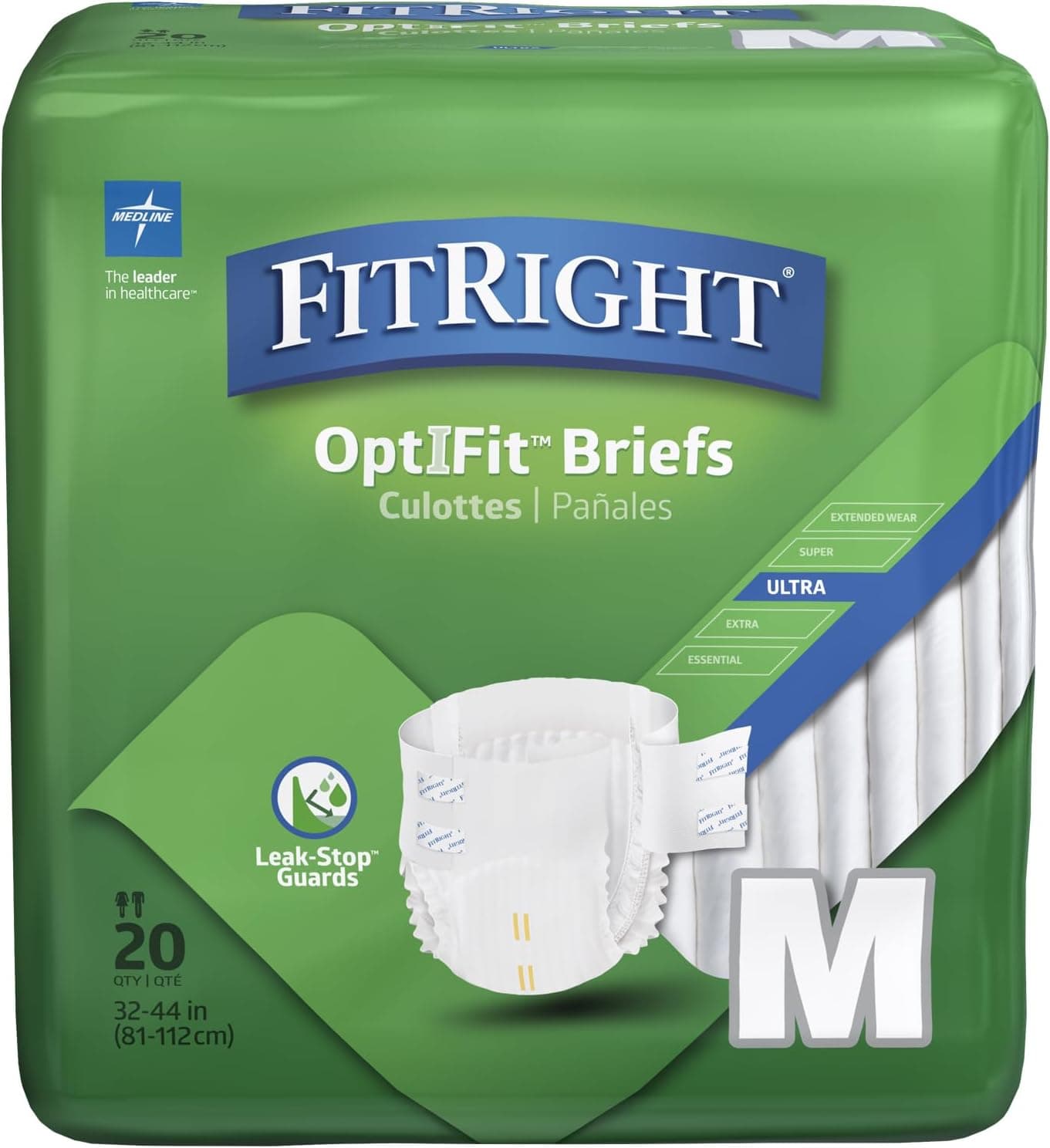 FitRight Adult Diapers Ultra Heavy Absorbency M Waist Size 32in44in 20 Count OptiFit Incontinence Briefs for Men and Women Disposable MoistureWicking Leak Protection