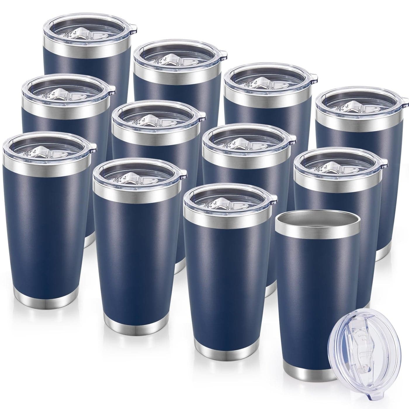 20 oz Tumblers Bulk Stainless Steel Tumbler with Lid Double Wall Vacuum Insulated Coffee Mug 20oz Powder Coated Cup for Hot and Cold Drinks Navy 12 pack