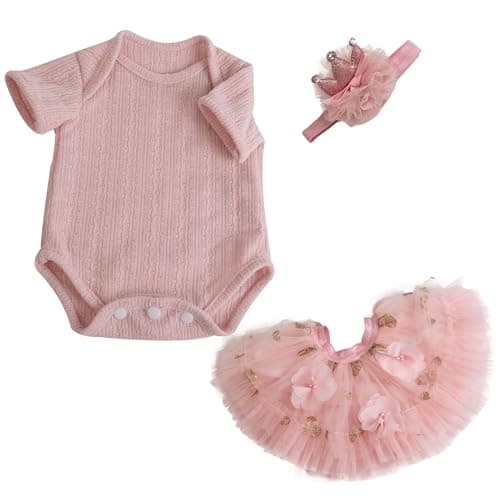 EKOKIZ Reborn Baby Dolls Clothes Girl Pink Baby Clothes for Dolls 1720 Inches Doll Outfits and Accessories for Realistic Newborn Girl