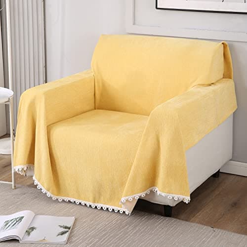 HOKIPO Chenille Thick and Soft Sofa Couch Protector 1 Seater, 180 (D) x 180 (L) cm, Yellow (AR-4642-N5)