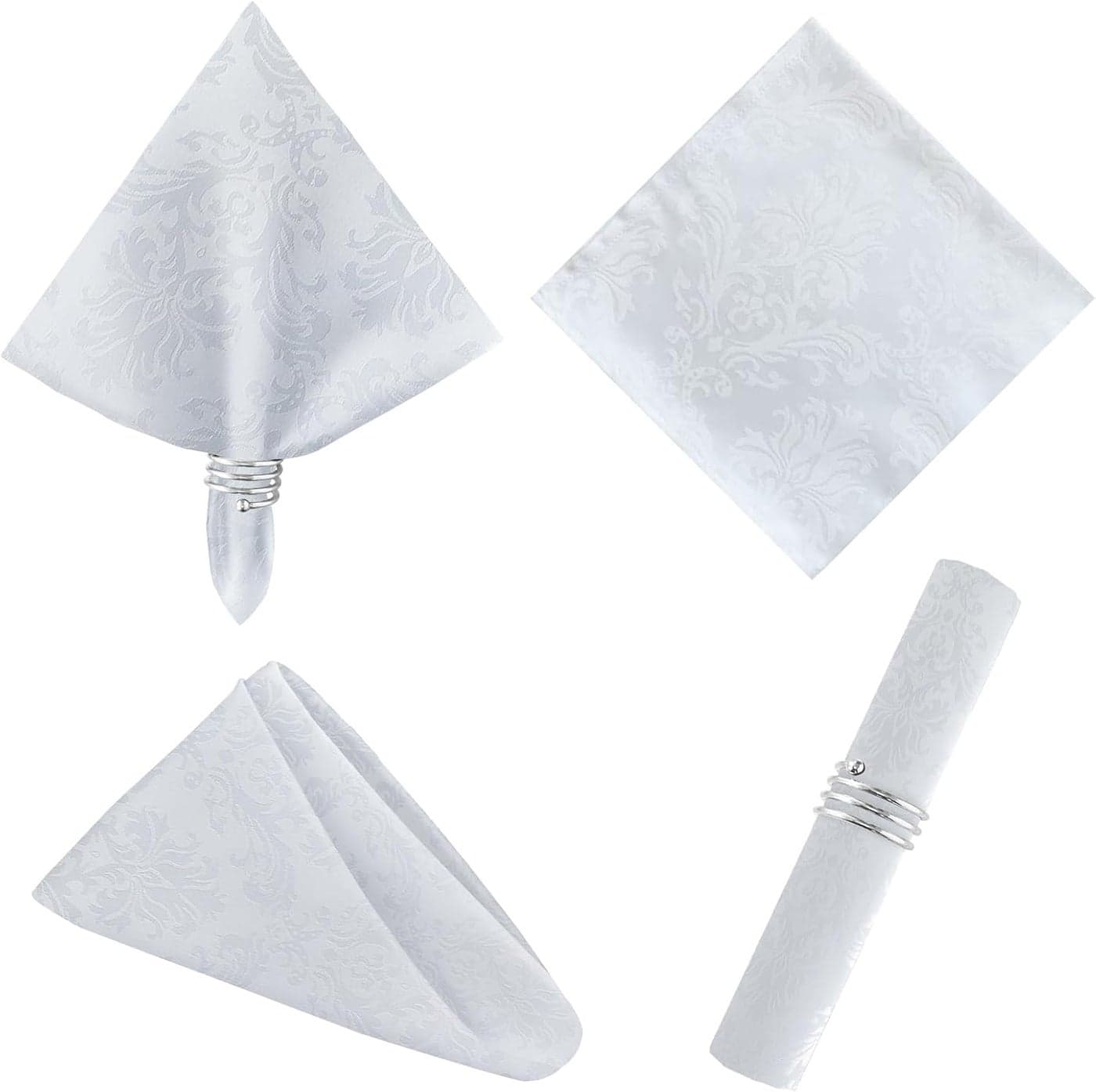 White Jacquard Square Napkin Damask Wrinkle Resistant Soft Polyester Napkins Fabric Cloth Dinner Napkins for Wedding Winter Holiday Xmas Parties Set of 4 White 20X20 Napkin