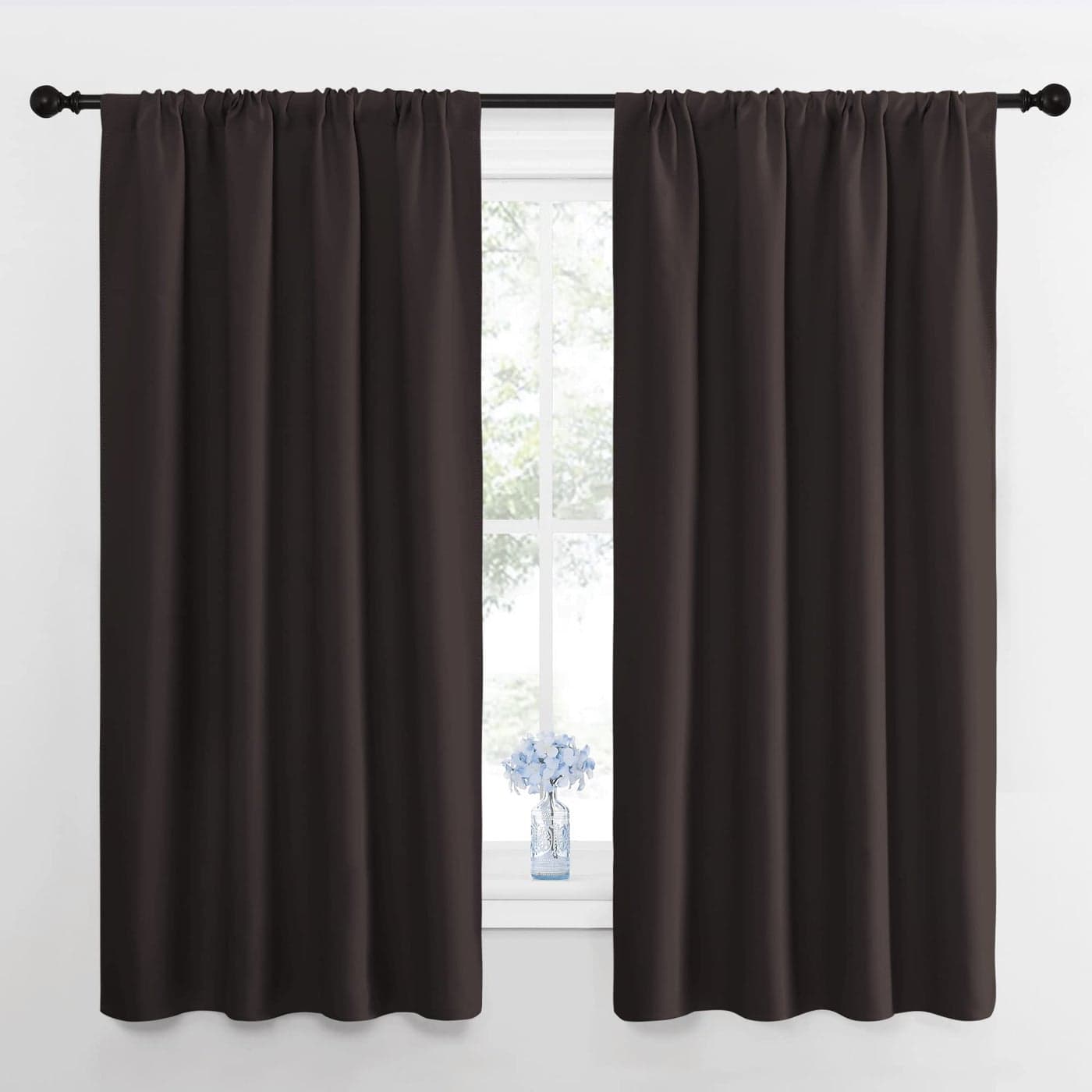 NICETOWN Blackout Curtain Panels 63 inches Triple Weave Microfiber Energy Saving Thermal Insulated Solid Rod Pocket Blackout Curtains for Bedroom 1 Pair 42 inches by 63 Inch Toffee Brown