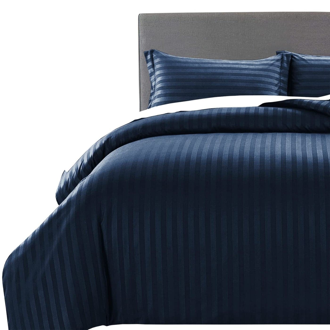 MOONLIGHT20015 Double Duvet Set Reversible Stripes Satin Double Bedding Set with 2 Pillowcases Soft Hypoallergenic Duvet Cover Navy 200x200 CM