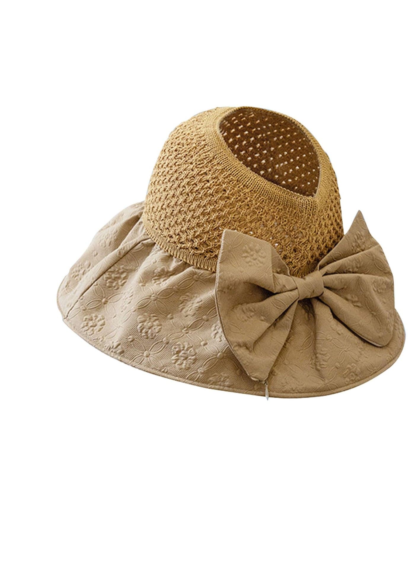 Women's Wide Brim Straw Sun Visor Hat, Roll-Up Ponytail Summer Beach Hat, UV UPF Protection, Packable and Foldable for Travel