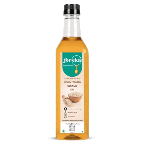 Foreka Wood Pressed Sesame Oil 1 Litre | Cold Pressed Til Oil | Unrefined Gingelly | Traditional Kolhu Extracted | Natural Cooking & Pooja | Rich Aroma | Omega 3 & 6 | Cholesterol Free