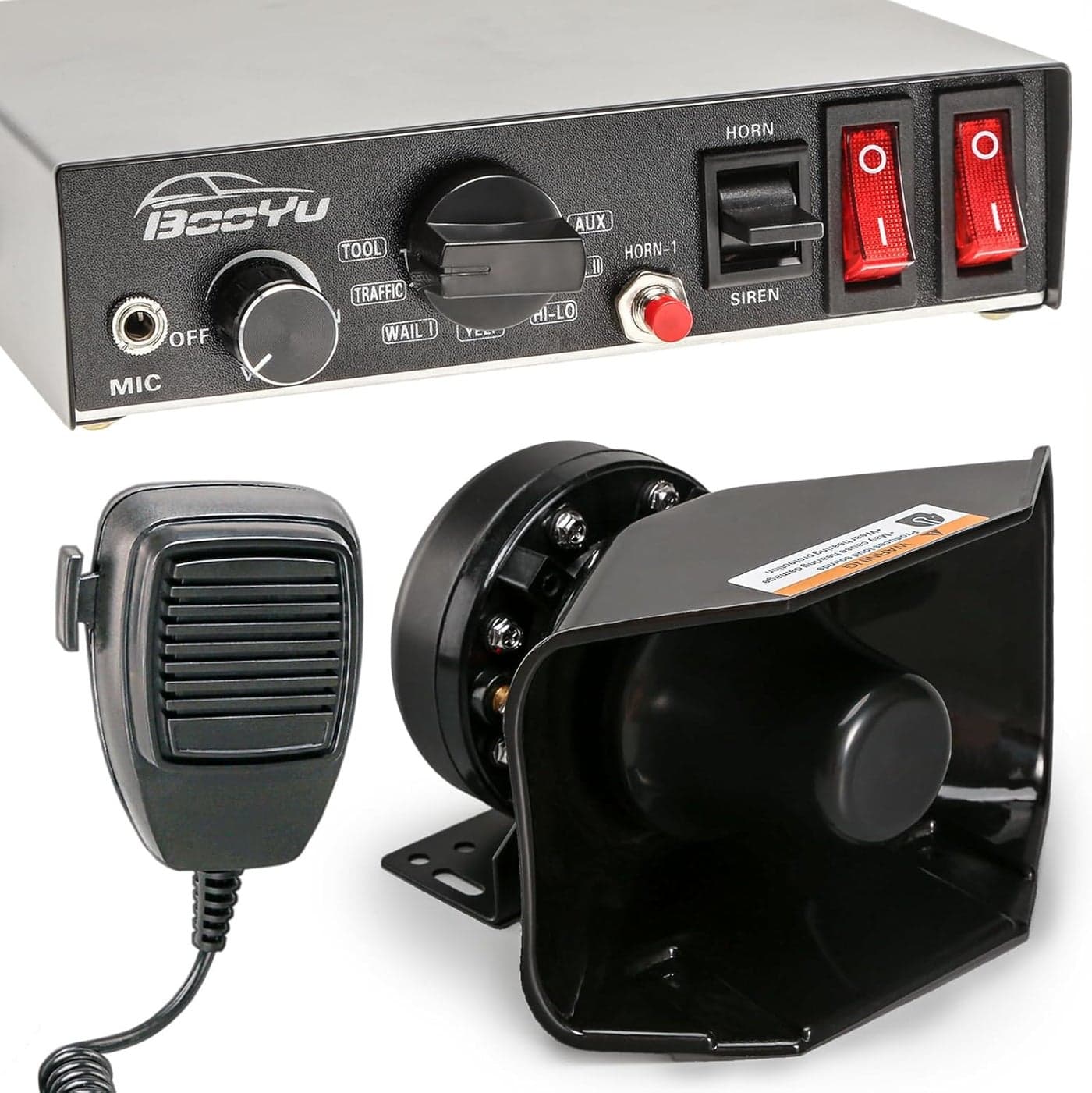 BooYu 9 Tone 12V 200W Warning Emergency Police Siren PA System with Handheld Microphone