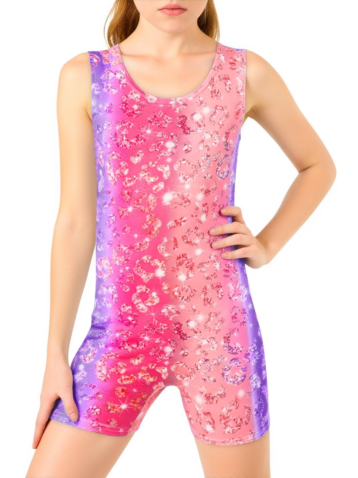 Haloumoning Girls Gymnastics Leotards with Shorts Kids Sparkly Dance Unitards Mermaid Athletic Biketards 3-10 Years