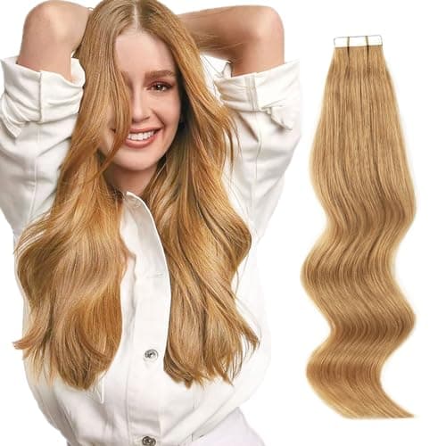 ABH AmazingBeauty Hair Tape in Extensions Real Human Hair Semipermanent Tape Attached 50g 20pcs Skin Weft Tape Attached Invisible Seamless Reusable Strawberry Honey Caramel Blonde Color 27 20 Inch
