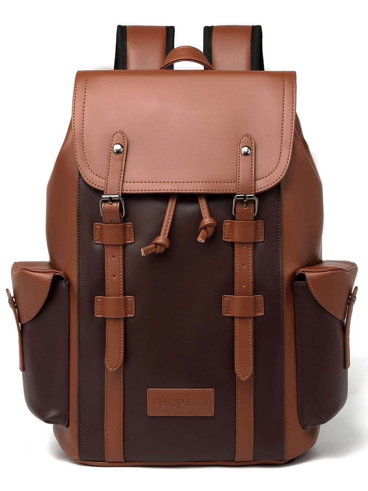 FUR JADEN Vegan Leather Stylish 15.6 Inch Premium Laptop Backpack for Office & Travel (BrownTan)