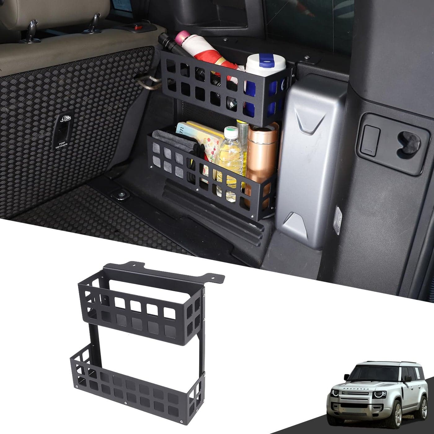 HIRUFAIT Trunk Right Organizer Compatible with Land Rover Defender 110 20202024 Aluminum Alloy Cargo Rack Modular Storage Box Basket Accessories