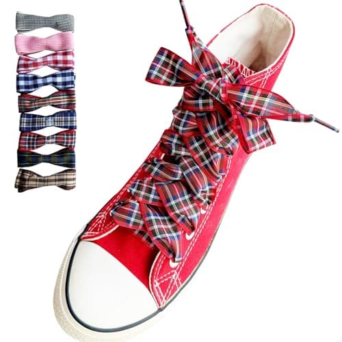 Goodlace 1 Inch Wide Fantastic Flat Checkered Shoelaces Fabric Ribbon Plaid Shoe Laces for Sneaker Sport Shoes 47/55 Inch (No.8 Red, 47In/120cm)
