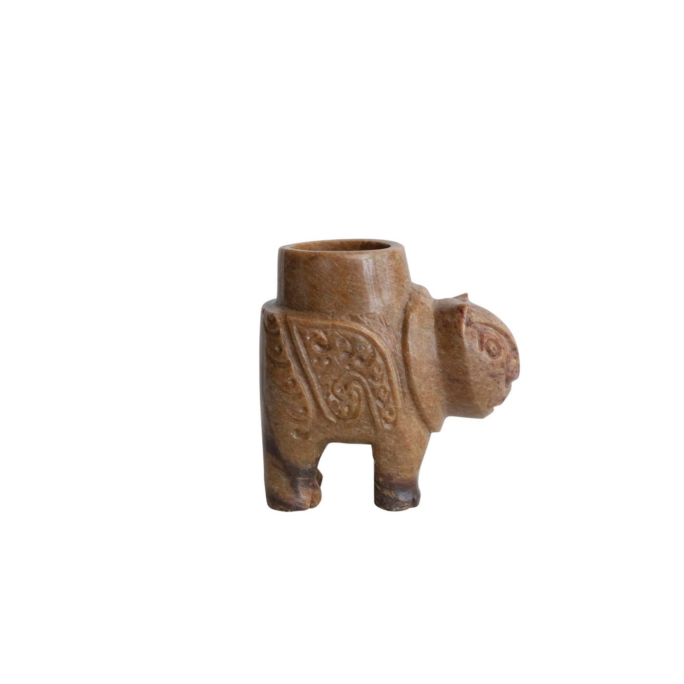 Creative CoOp Global Carved Soapstone Animal Tealight Candle Holder Brown
