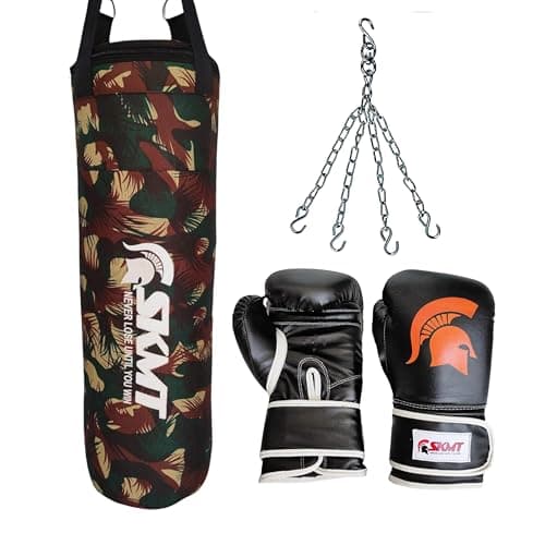 SKMT NEVER LOSE UNTIL YOU WIN Camo Boxing Kit with Synthetic Leather Boxing Punching Bag,Gloves and Hanging Chain (24 INCH)
