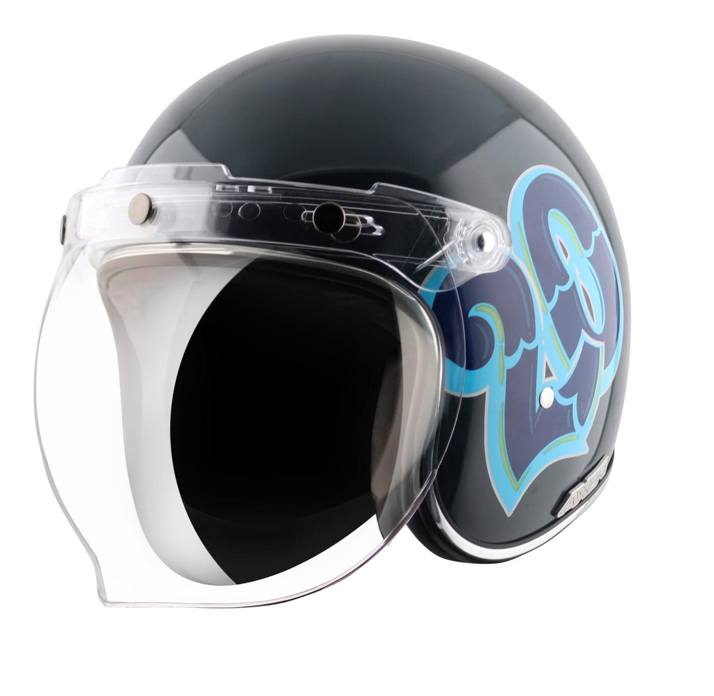 Axor Retro Jet Sportz C13 ISI and DOT Certified Gloss Finish Open Face Helmet for Men and Women with Clear Visor- Slate Blue-M