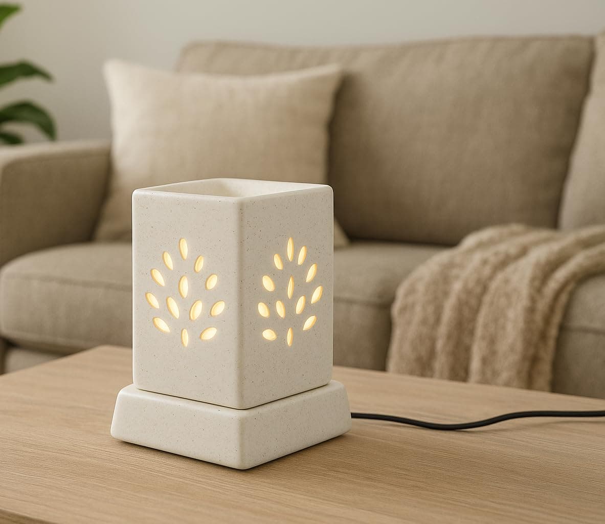 Mkd2 Rise Ceramic Electric Aroma Diffuser Oil Burner I Aroma Burner Oil Diffuser Lamp for Home Fragrance, Square (Small, White)