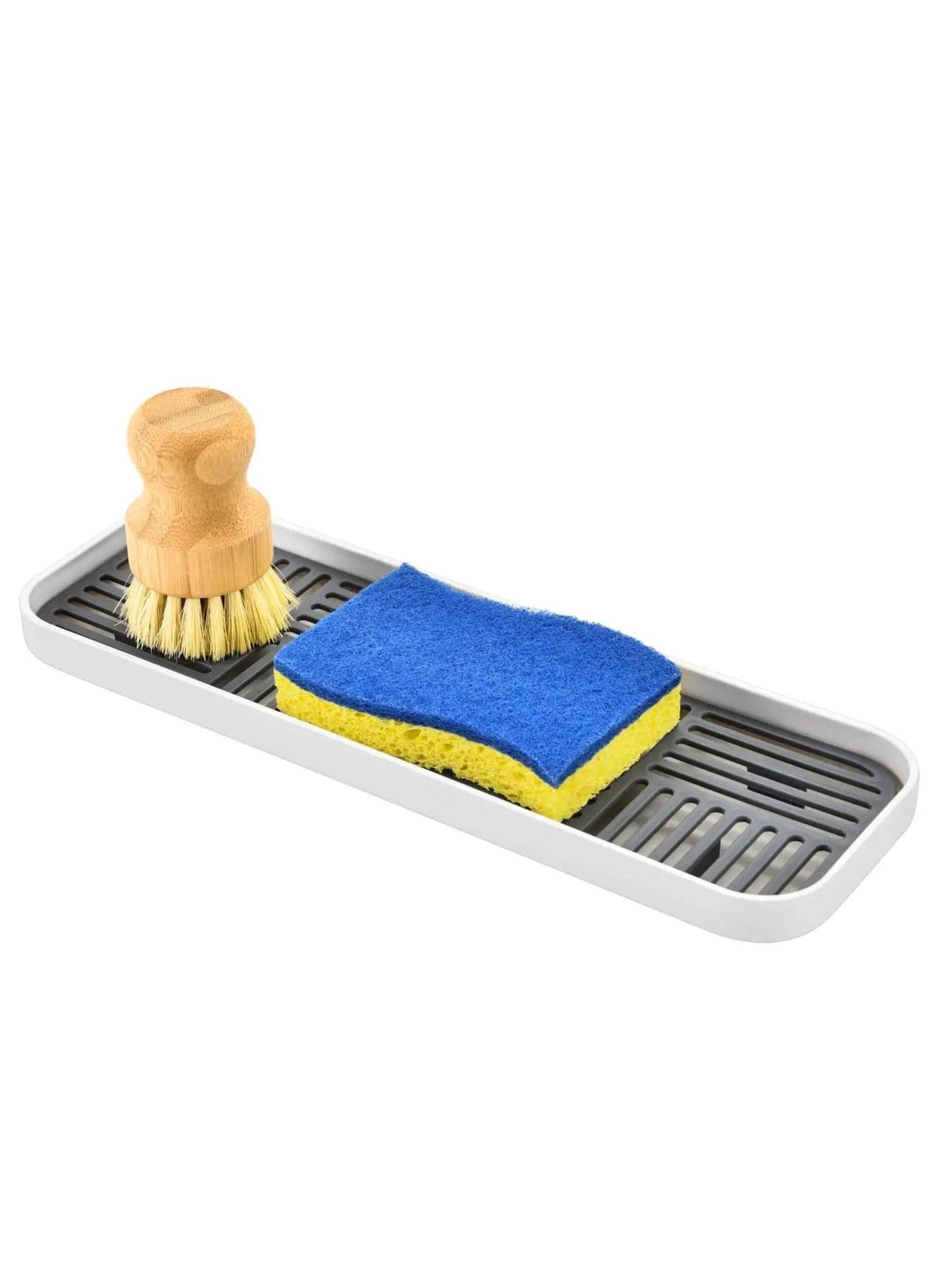 kitchen Soap Tray, Double Layer Sink Organizer for Kitchen Counter/Bathroom, and Sponge Holder with Detachable Drain Grey+White, 1 PACK