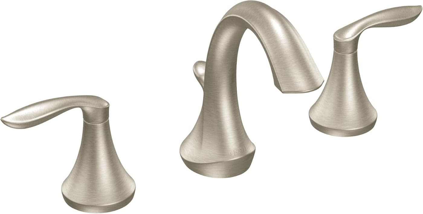 Moen Eva Brushed Nickel TwoHandle High Arc Widespread Bathroom Sink Faucet for 3Hole Setups with Valve Included TV6420BN