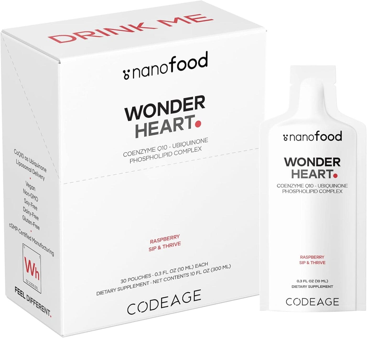Codeage Wonder Heart Liquid CoQ10 Liposomal Ubiquinone Supplement Coenzyme Q10 Heart Vitamins NonGMO Sunflower Phosphatidylcholine Vegan Blend Raspberry Flavored Softgel Pack of 30 Pouches