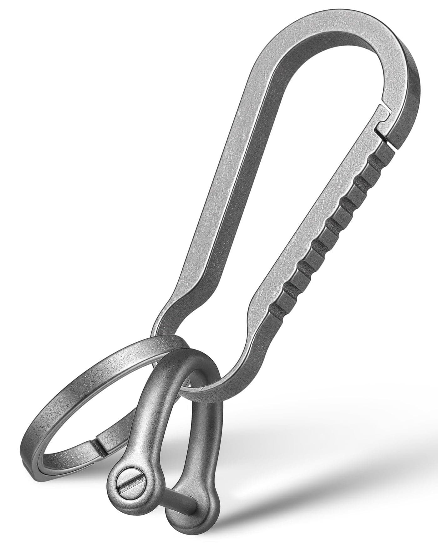 FEGVE Titanium Key Chain Clip with Side-Pushing Key Ring & 2/3inch D Ring for Car Fob Keys - Grey