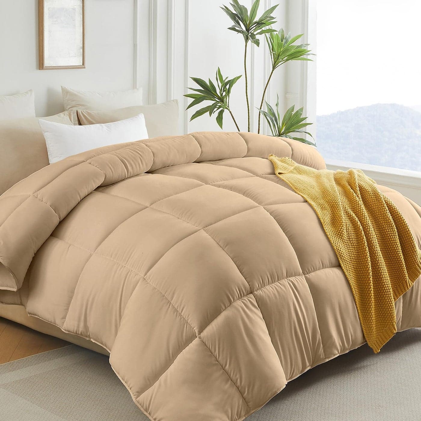 L LOVSOUL Down Alternative Queen Comforter Duvet InsertAll Season Duvet Insert with Corner TabsBeige Comforter Queen Size 90x90Inches