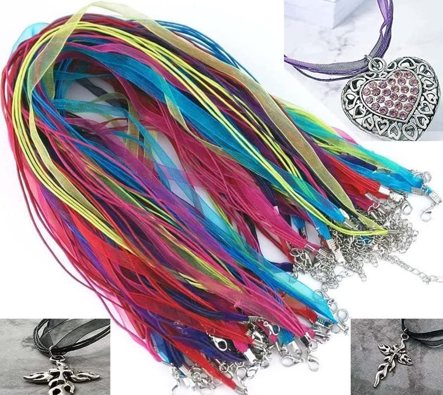 DIY Crafts 20 Pcs 3 Line Organza 3 LineLoop Colorful DIY Jewelry Making Voile String Ribbon Organza Strings Lobster Clasp Necklace Chai20 Pcs 3 Line