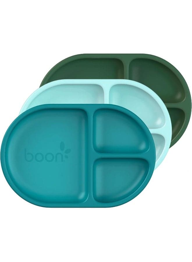 Boon Chow Silicone Plate Set - 3 Unbreakable Divided Toddler Plates
