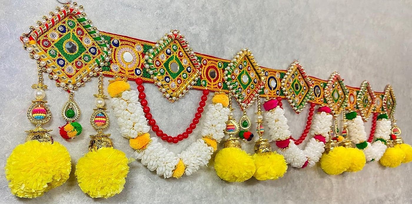 HEGIENES DECORS Vintage Traditional Multicolor Pearl Plastic Beads Handmade Door HangingBandarwalToran for Door 1Pair2Pc Garlands for Door Toran mandir Main Entrance Pooja Room Yellow