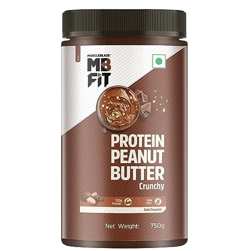 MuscleBlaze High Protein Peanut Butter With Pea Protein & Whey Protein Concentrate, Crunchy, 203 G Protein, Dark Chocolate Spread, 750 Gram