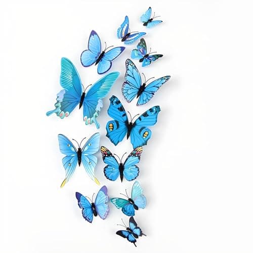 JAAMSO ROYALS Blue 3D Magnet Butterfly Stickers for Wall, Decoration Items, Stickers, Wall-Decor, for Walls Decoration (Set of 12)-Self-Adhesive