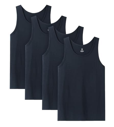 LAPASA Men's 100% Cotton Tank Top Ultra Soft Sleeveless Crewneck Breathable A-Shirts Basic Solid Undershirts Vest 4 Pack M36 XX-Large Navy