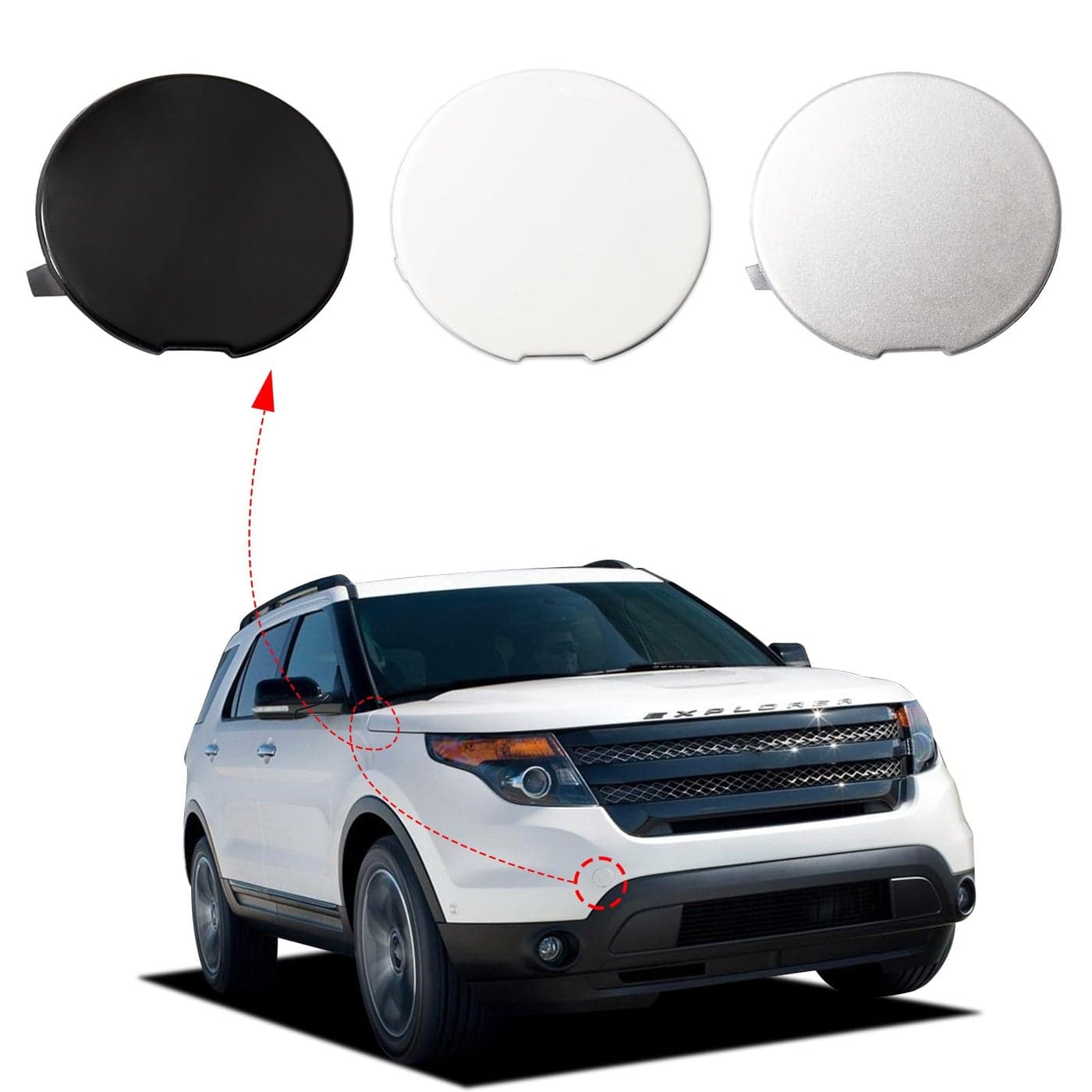 Front Bumper Tow Hook Cover Towing Eye Cap Fit for Ford Explorer 2011 2012 2013 2014 2015 BB5Z17A900A BB5Z17A900APTM White Right Passenger Side
