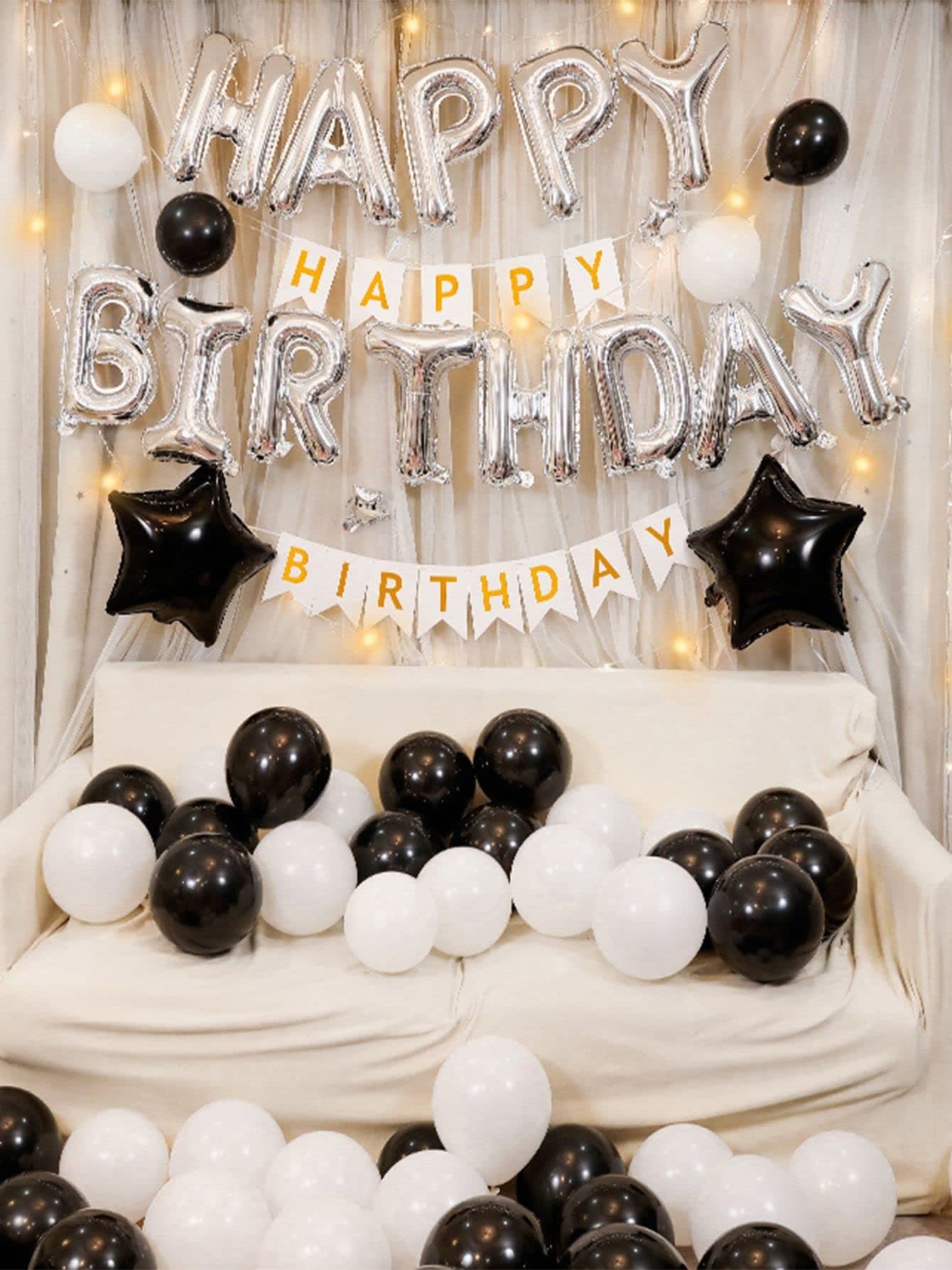 TOYXE Birthday decoration Banner Letter Star Foil Balloons with LED Lights and Latex Nalloons Set of 77 Pcs