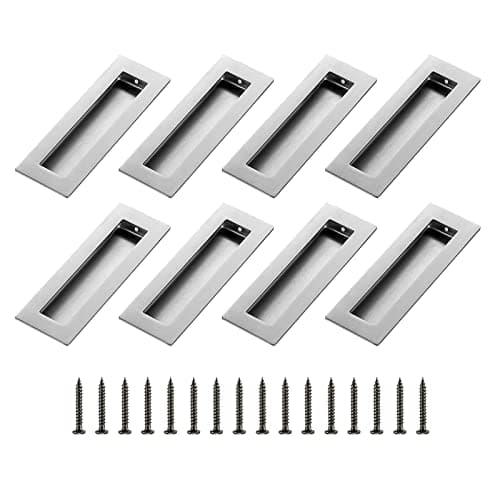 Ravinte 8 Pack Brushed Nickel Sliding Closet Door Handles Silver Flush Pulls 5.9in Length Recessed Finger Pulls for Sliding Barn Door Sqaure Cabinet Pulls Stainless Steel