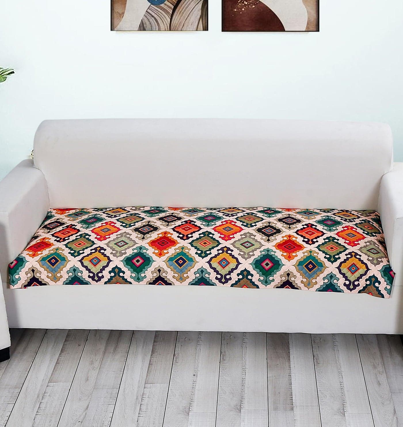 FABANE Printed Sofa Seat Cover for 3 Seater with Heavy Antiskid Backing & Easily Machine Washable Sofa Seat Runner for Couch or Home Living Area - (27 x 72 Inches) Multicolor