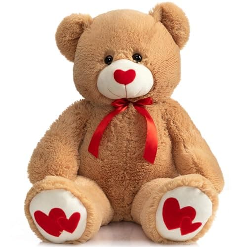 HollyHOME Big Teddy Bear Stuffed Animal Large Bear Plush with Red Heart for Girlfriend and Kids Holiday Toy Gift 36 inch Tan