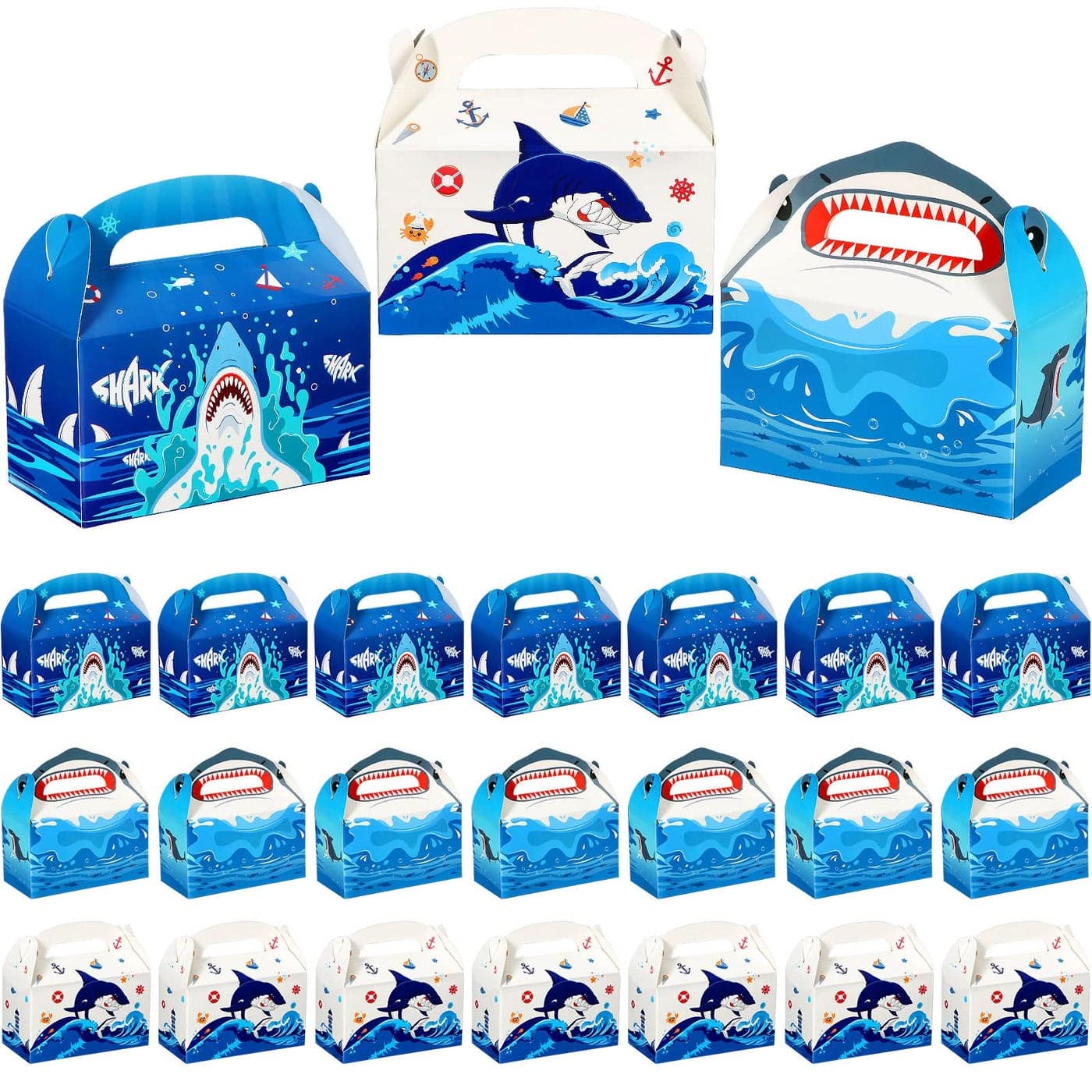 Dianelhall 24 Pcs Shark Party Favors Treat Box 48x24x276 Inch Small Gable Box Shark Goodie Bag for Gift Candy Ocean Sea Themed Bag for Boys Kid Baby Shower Birthday Beach Pool Party Supply Decor