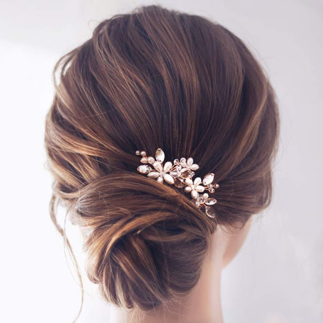 JAKAWIN Pearl Bride Wedding Hair Pins Bridal Hair Piece Accessories Decorative Hair Clips for Women HP065 Rose Gold