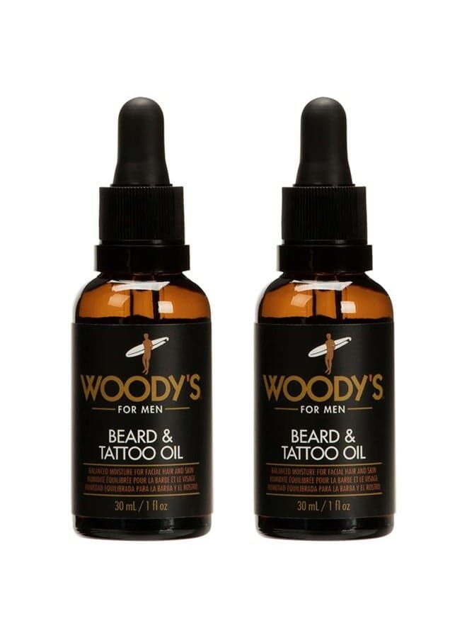 Beard & Tattoo Oil for Men - Hydrating & Conditioning Oil for Mustache Facial Hair & Skin, Enhances Tattoos Vibrancy, 1 fl oz (2-Pack)
