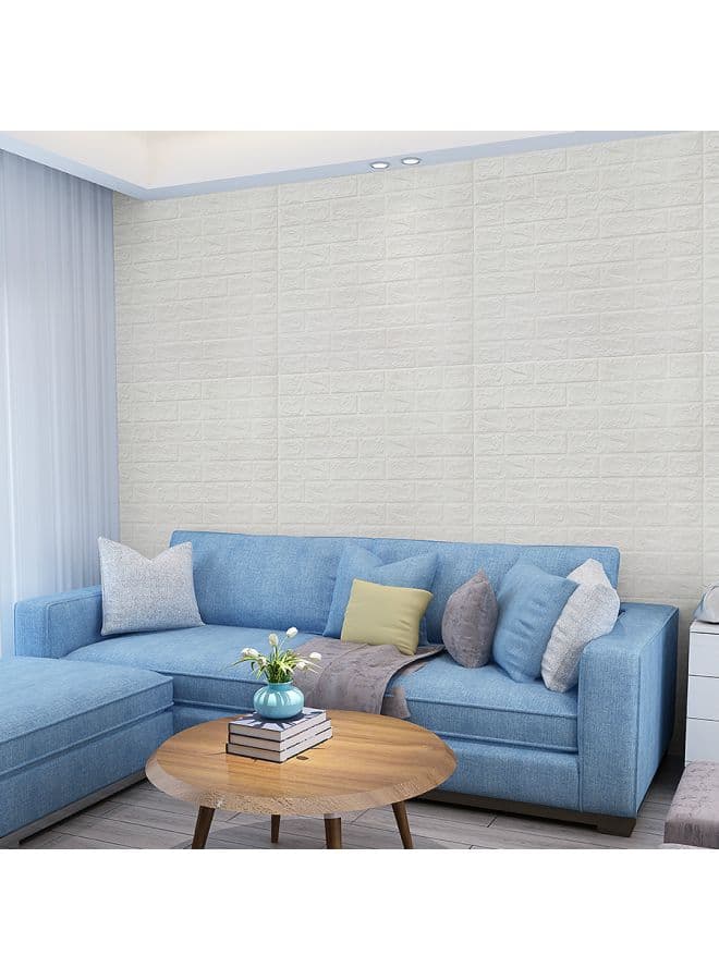 3D Brick Stone Wall Sticker Set in White - 5 Pieces, 70x77cm