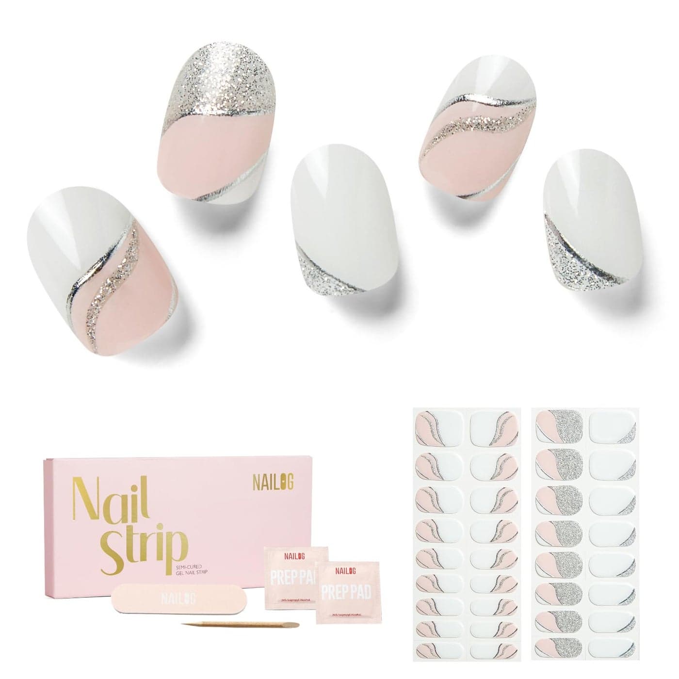 NAILOG Semi Cured Gel Nail Strips 34 pcs Buy 2 Get 1 UV Lamp Long Lasting Nail Polish Sticker Wraps with Glossy Gel Finish Be with You