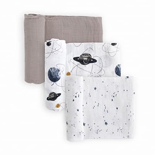 Little Unicorn Premium Muslin Swaddle Blanket 3 Pack | for swaddling, Play, Nursing & More | Giftable Set of 3 (Planetary 2)