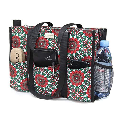 TOPDesign Utility Water Resistant Tote Bag with 13 Exterior Interior Pockets Top Zipper Closure Thick Bottom Support for Working Women Teachers Nurses Accountants Yoga Meditation