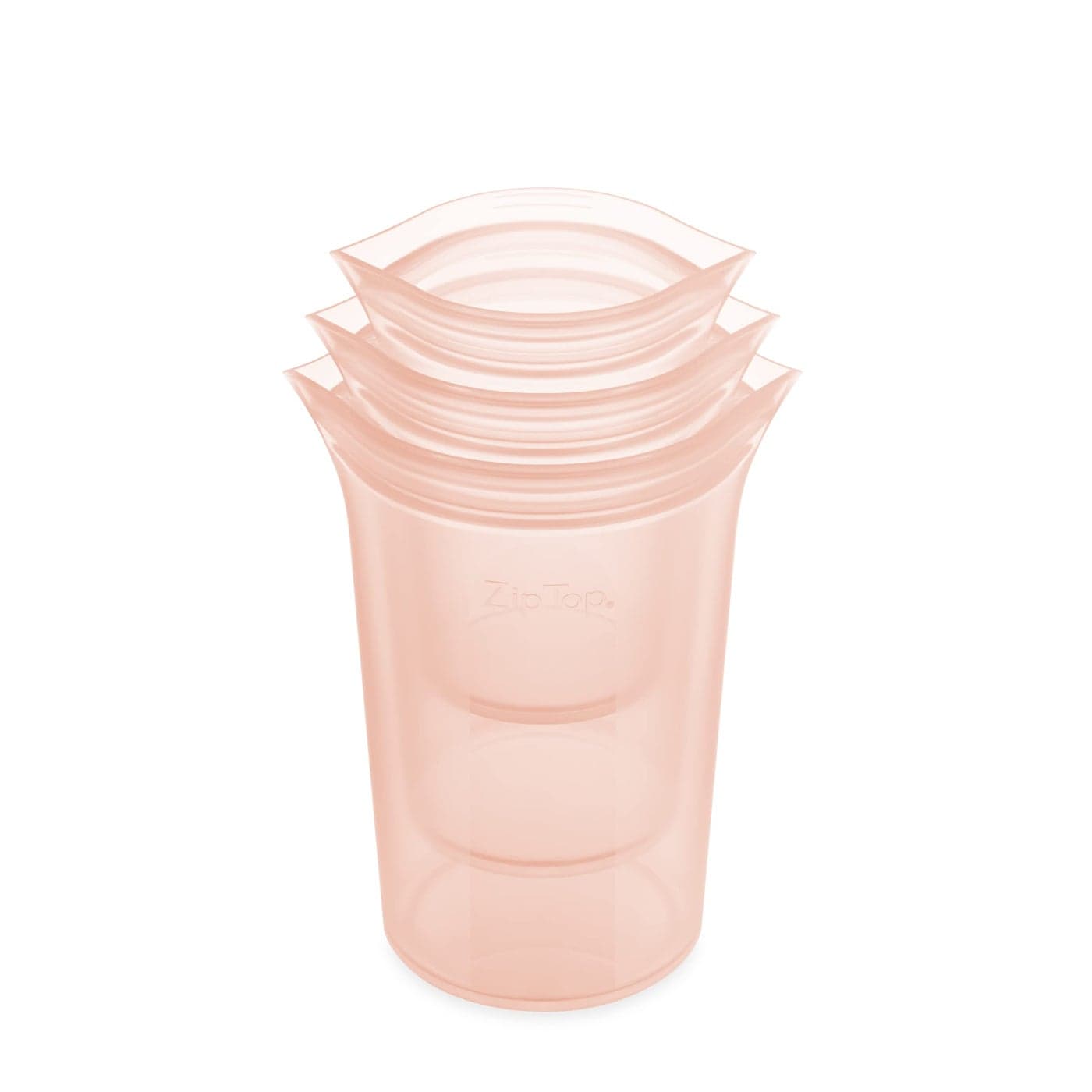 Zip Top Reusable Food Storage Bags 3 Cup Set Peach Silicone Meal Prep Container Microwave Dishwasher and Freezer Safe Made in the USA