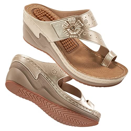 FUDYNMALC Sandals Women Wedge Shoes: Comfortable Womens Orthopedic Sandal Dressy Summer Flip Flops Fashion Walking Wedges with Adjustable