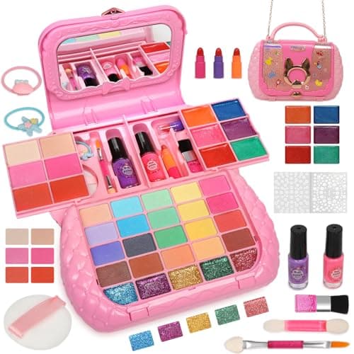 Topsolid Kids Makeup Kit for Girl Real Washable Makeup for Kid with Mirror Kids Makeup Sets for Girls 58 Princess Toys Cosmetic Set Christmas Birthday Gifts Toys for 3 4 5 6 7 8 Year Old Girls