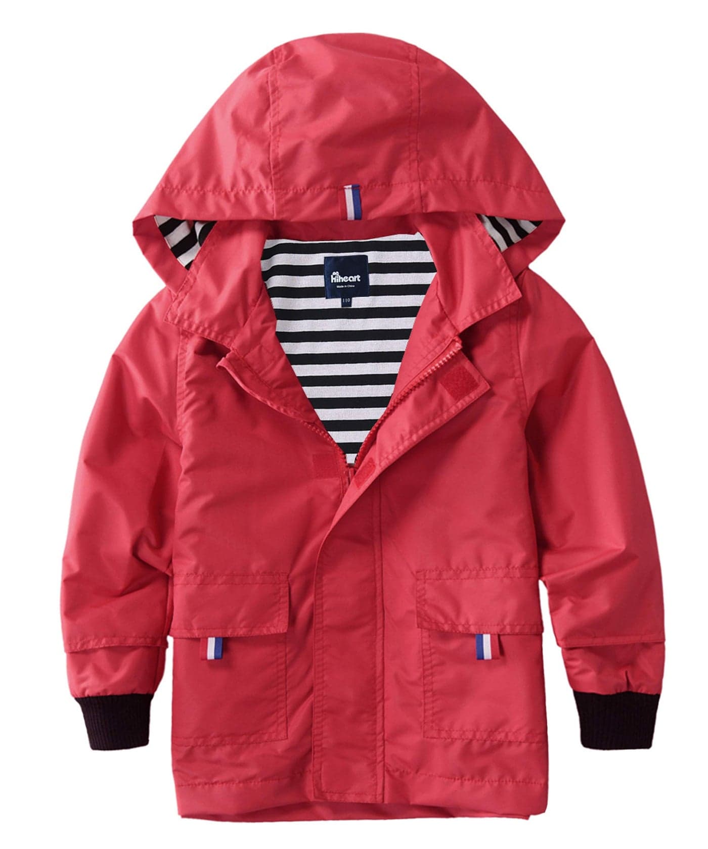 Hiheart Boys Girls Waterproof Rain Jackets Lightweight Hooded Cotton Lined Raincoats Red 3T
